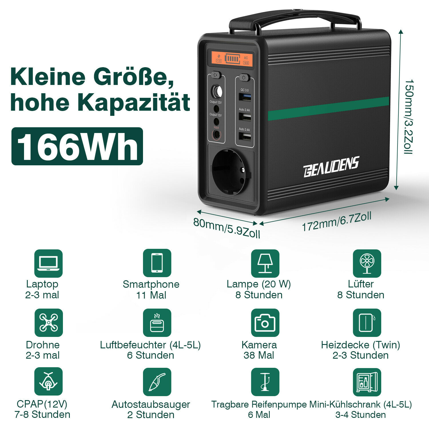 Портативна електростанція  BEAUDENS 166 Втч/150 Вт, батарея LiFePO4, 52000mAh 22826
