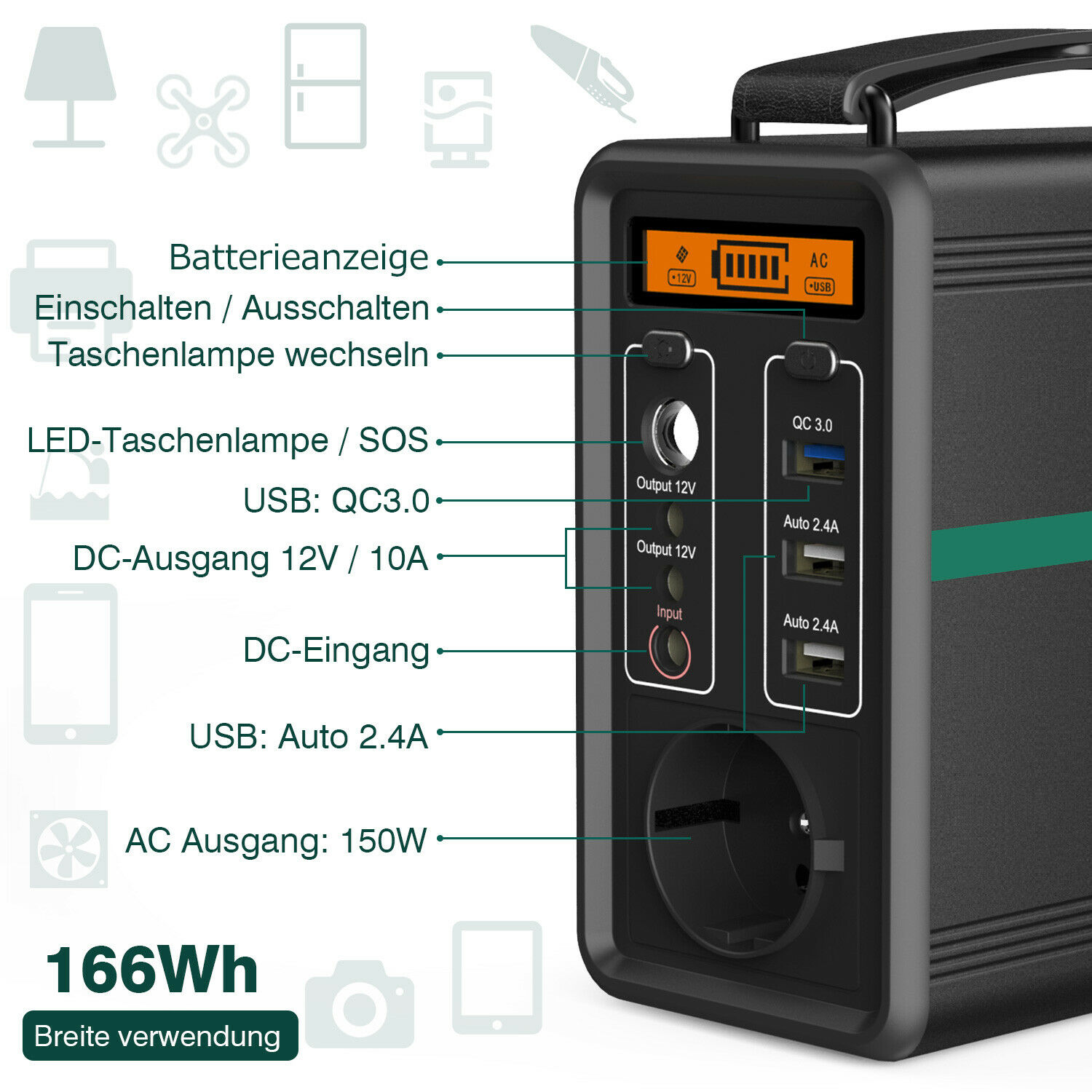 Портативна електростанція  BEAUDENS 166 Втч/150 Вт, батарея LiFePO4, 52000mAh 22828